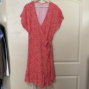 XL tall old navy wrap tie dress short summer red